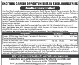 Recruitment in Steel Industries in Odisha