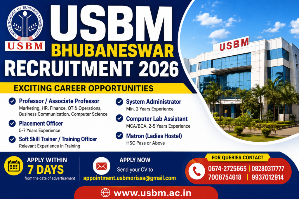 Recruitment at USBM Bhubaneswar 2026
