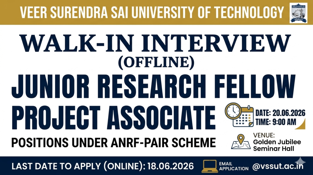 VSSUT Burla JRF and Project Associate Recruitment 2026