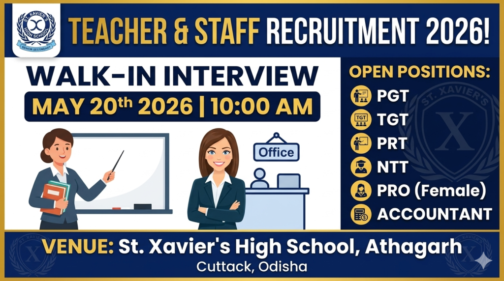St. Xavier's High School Athagarh Recruitment 2026