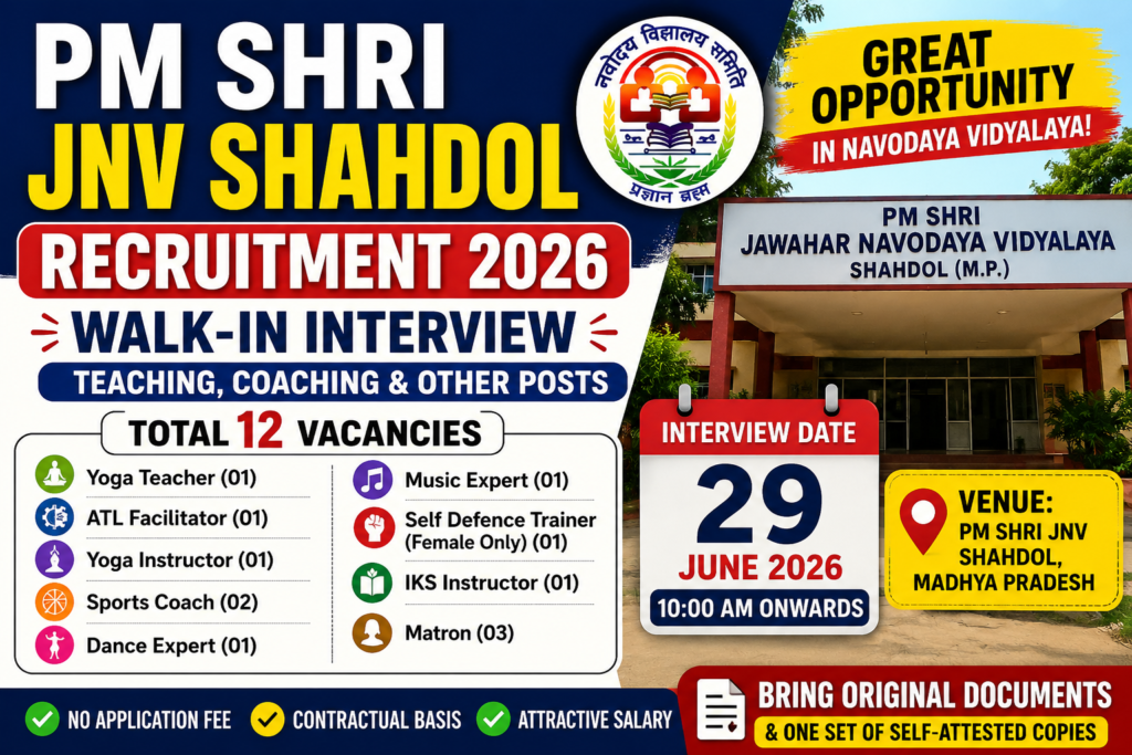 PM SHRI JNV Shahdol Recruitment 2026