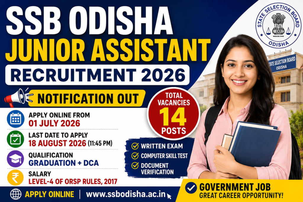 SSB Odisha Junior Assistant Recruitment 2026