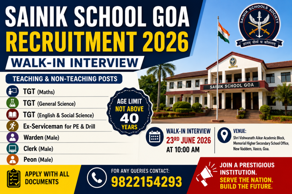 Sainik School Goa Recruitment 2026
