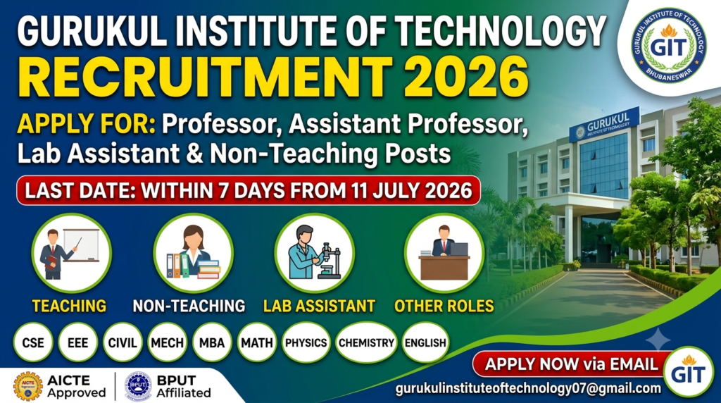 Gurukul Institute of Technology Bhubaneswar Recruitment 2026