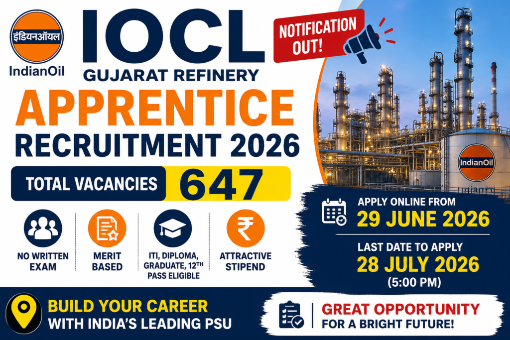 IOCL Gujarat Refinery Apprentice Recruitment 2026
