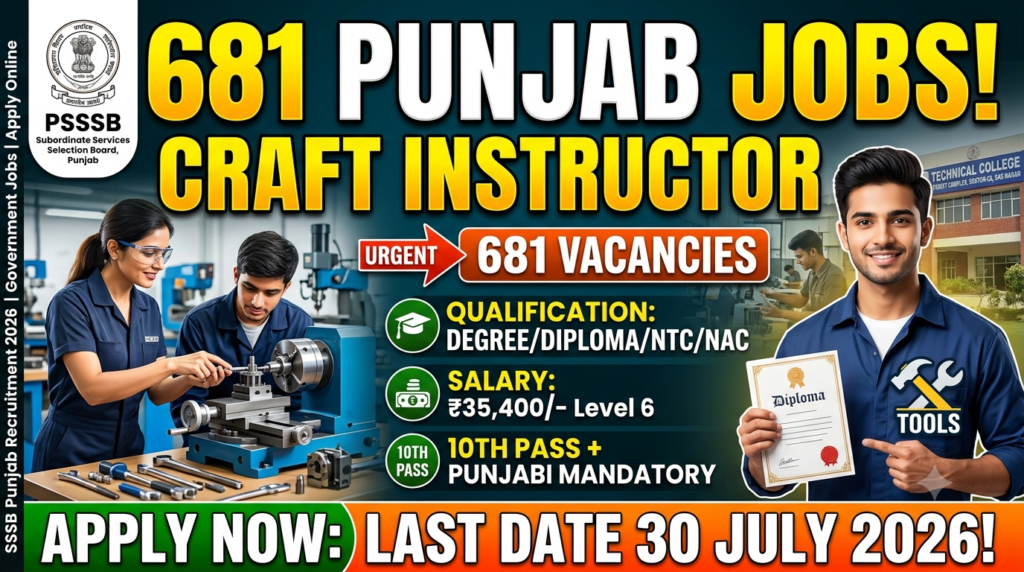 SSSB Punjab Craft Instructor Recruitment 2026