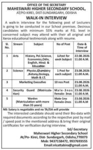 Maheswari HSS Kirei Sundargarh Recruitment 2026